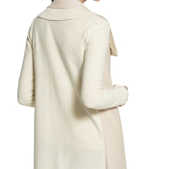 Chico's Mixed Media Wool Mix Open Boho Minimal Cardigan Dramatic Portrait collar - Picture 3 of 9